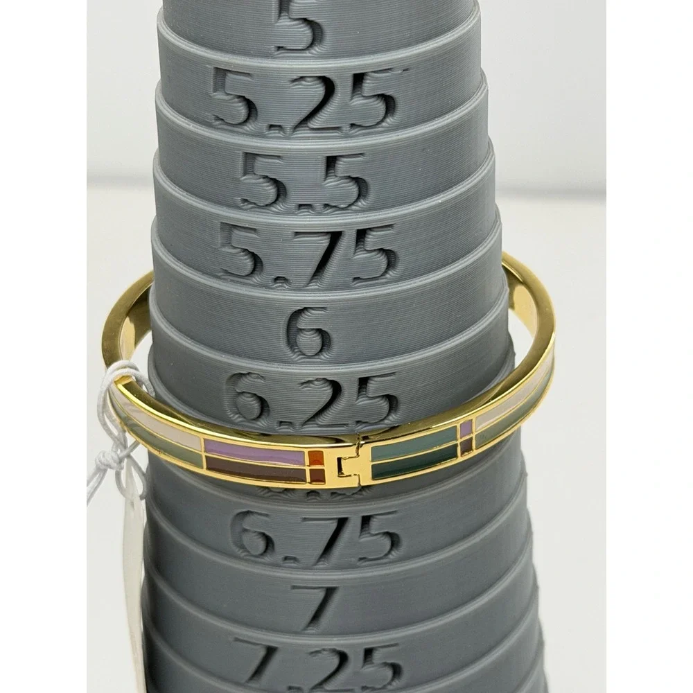 Tory Burch Kira Multi Color Enamel Gold Tone Bangle Bracelet 6.25 Inch Logo NWT